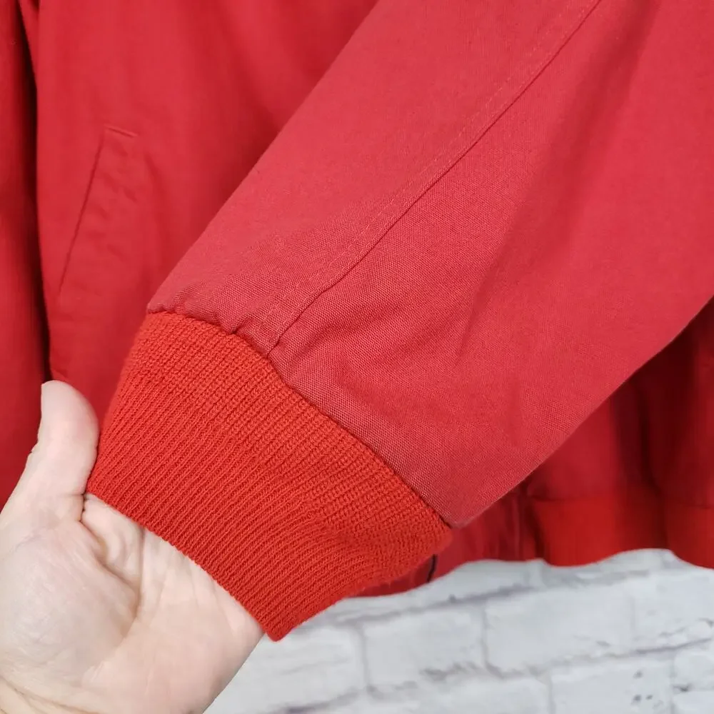 Vintage LL Bean Red Cotton Canvas Bomber Chore Jacket Zip Front Size Large